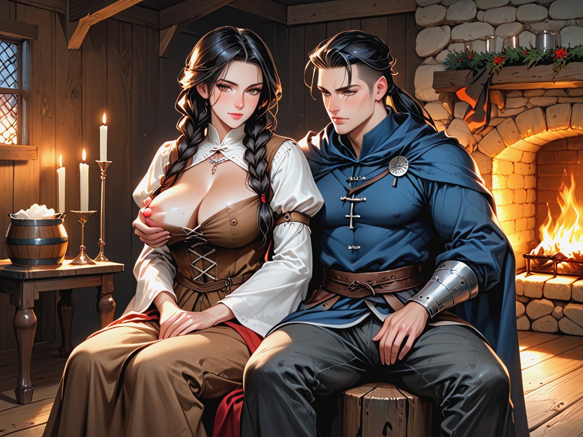 Wooden House In A Lapland Forest, Second Man With Brown Hair, Black Hair AI Porn