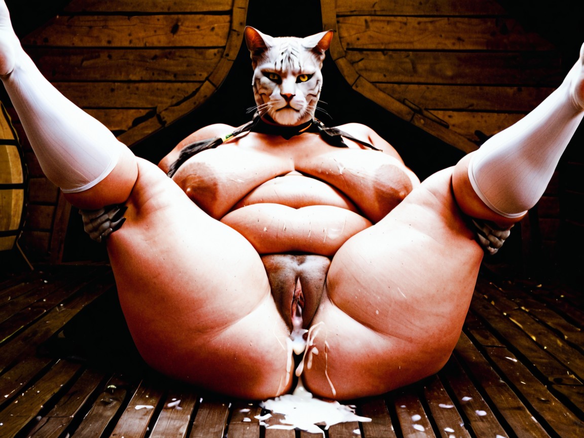 Anatomically Correct Anthro Feline Female, Grey Tabby Fur, Ssbbw AI Porn