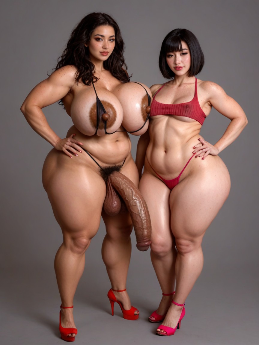 Thick Legs, Light Pink Red Background, Wide Angle AI Porn