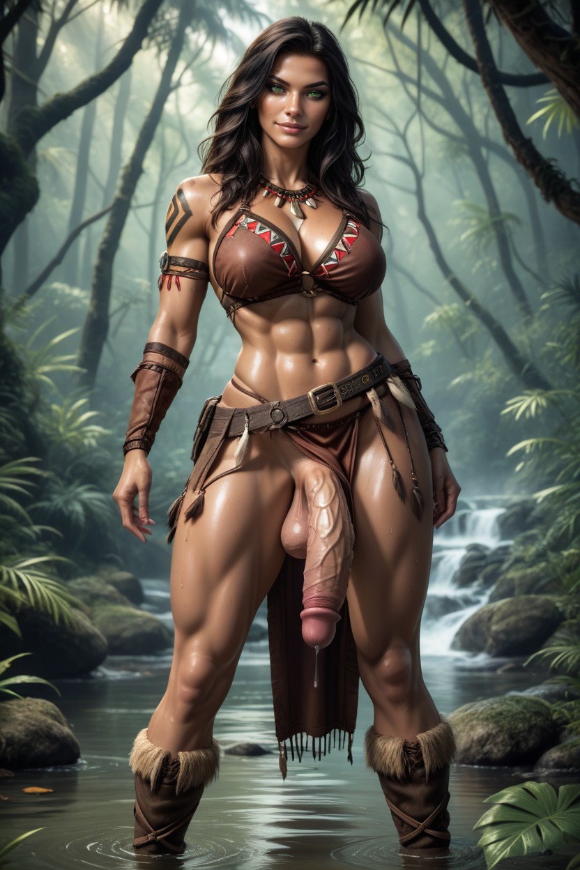 Futanari, Jungle Background, Golden Hour Lighting Porno IA