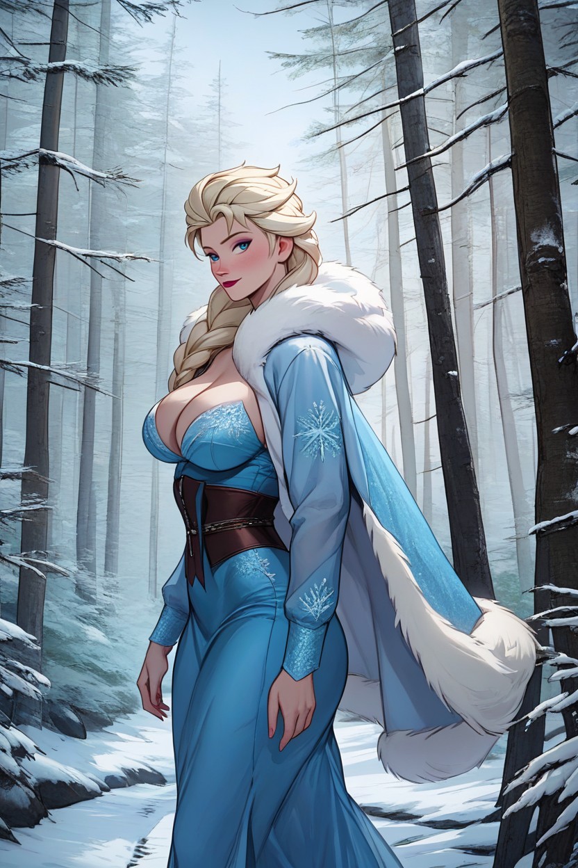 White Skin, Abrigo De Piel, Wearing Pale Blue Dress Porno IA
