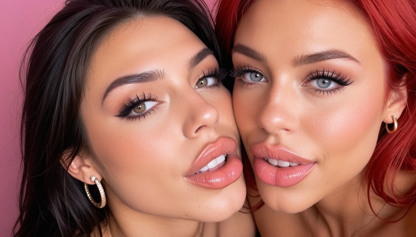 Close Up On Eyes, Red Lips, 2 People AI Porn