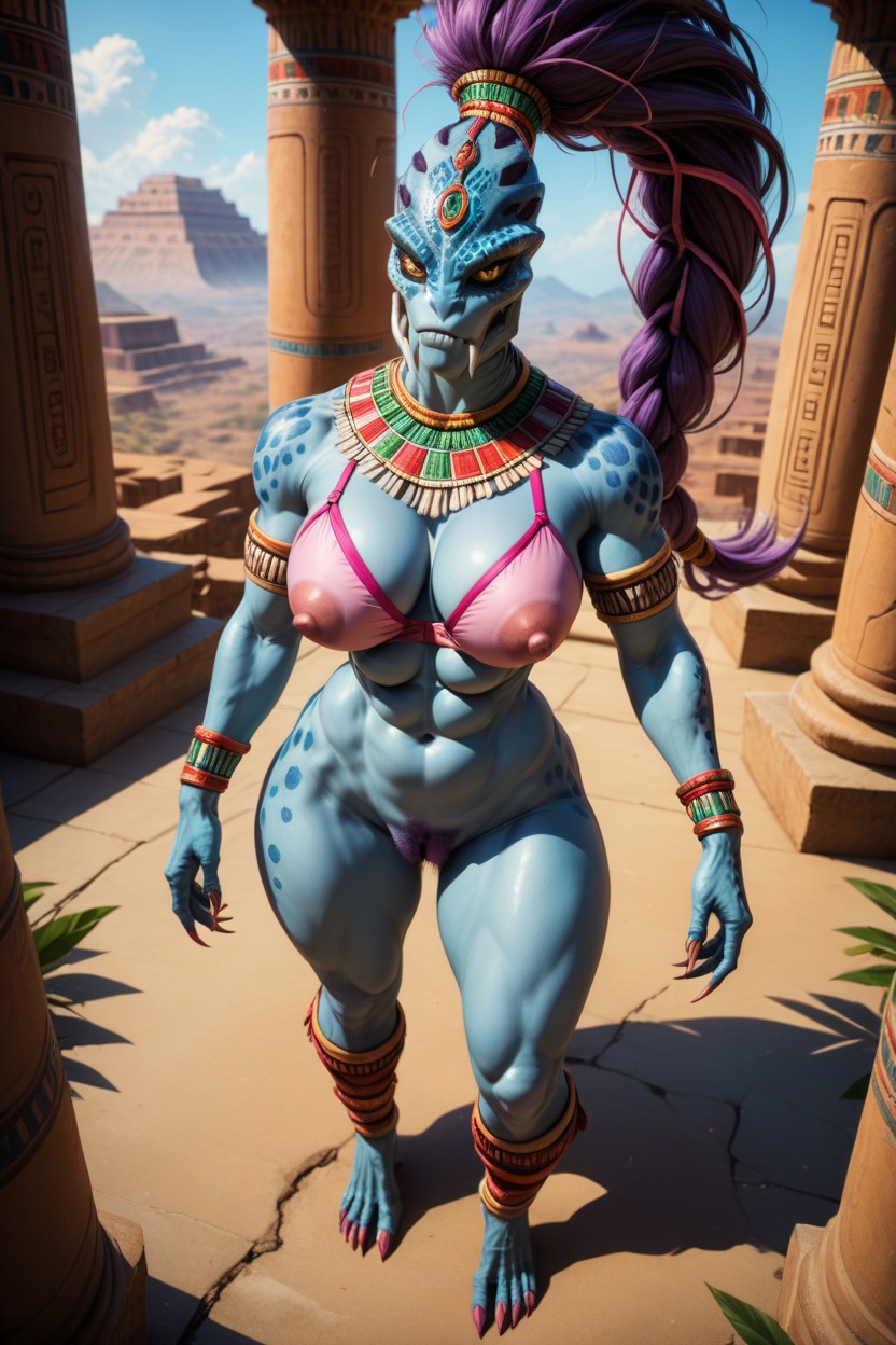 Light Blue Skin, Massive Lips, Four Massive Eyes AI Porn