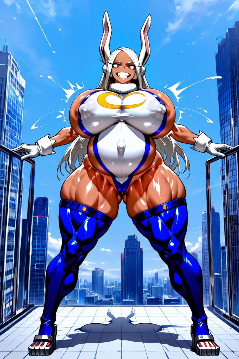 Massive Dumptruck Ass, No Purple Shading, City Rooftop Background Porno IA