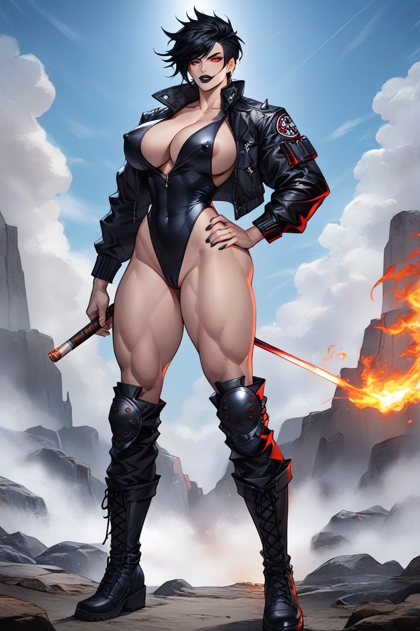 Knee-high Combat Boots, Round Breasts, Extreme Cleavage Porno IA