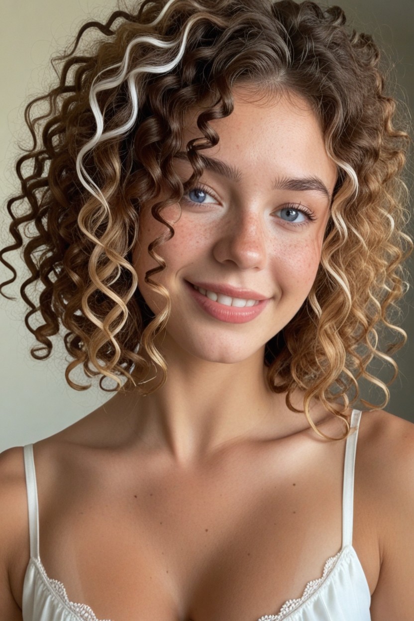 Tan Background, Messy Curly Hair, Feliz Porno IA