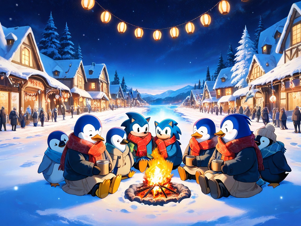 Cozy Winter Festival Mood, A Penguin, Soft Lighting AI Porn