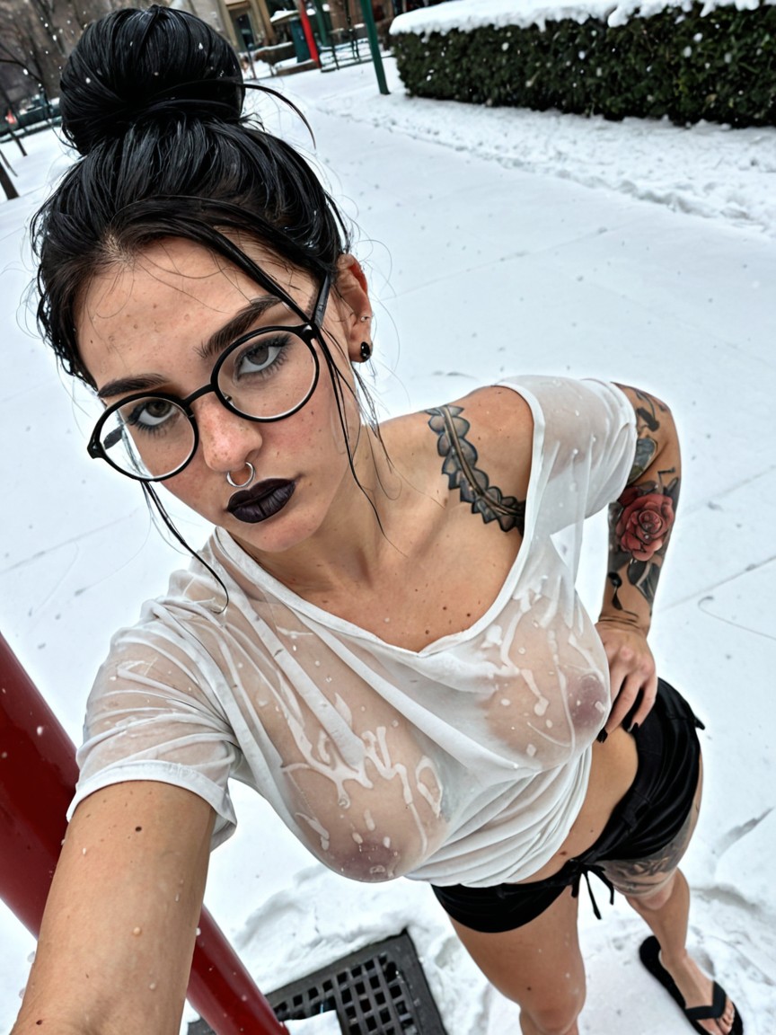 Black Slippers, Huge Tattoos, Black Lipstick AI Porn