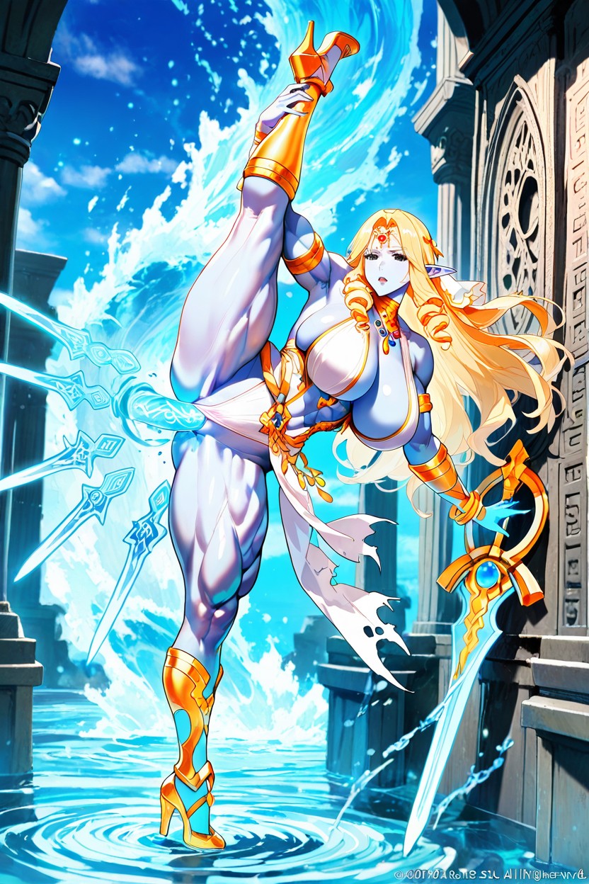 Celestial Armor Made Of Ocean Silk, Pose Elevated And Weightless, Sky Split By Divine Blue Light AI Porn