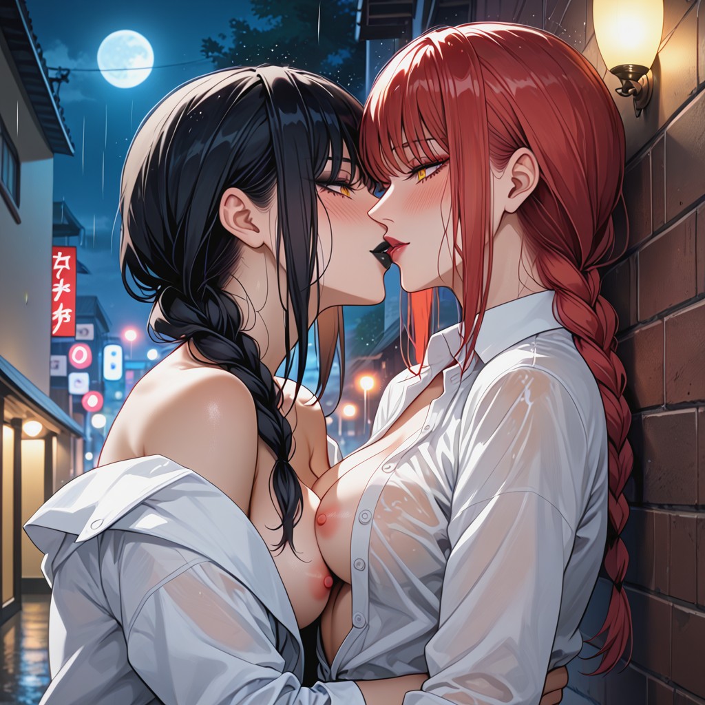 Hugging, Two Women, Night AI Porn