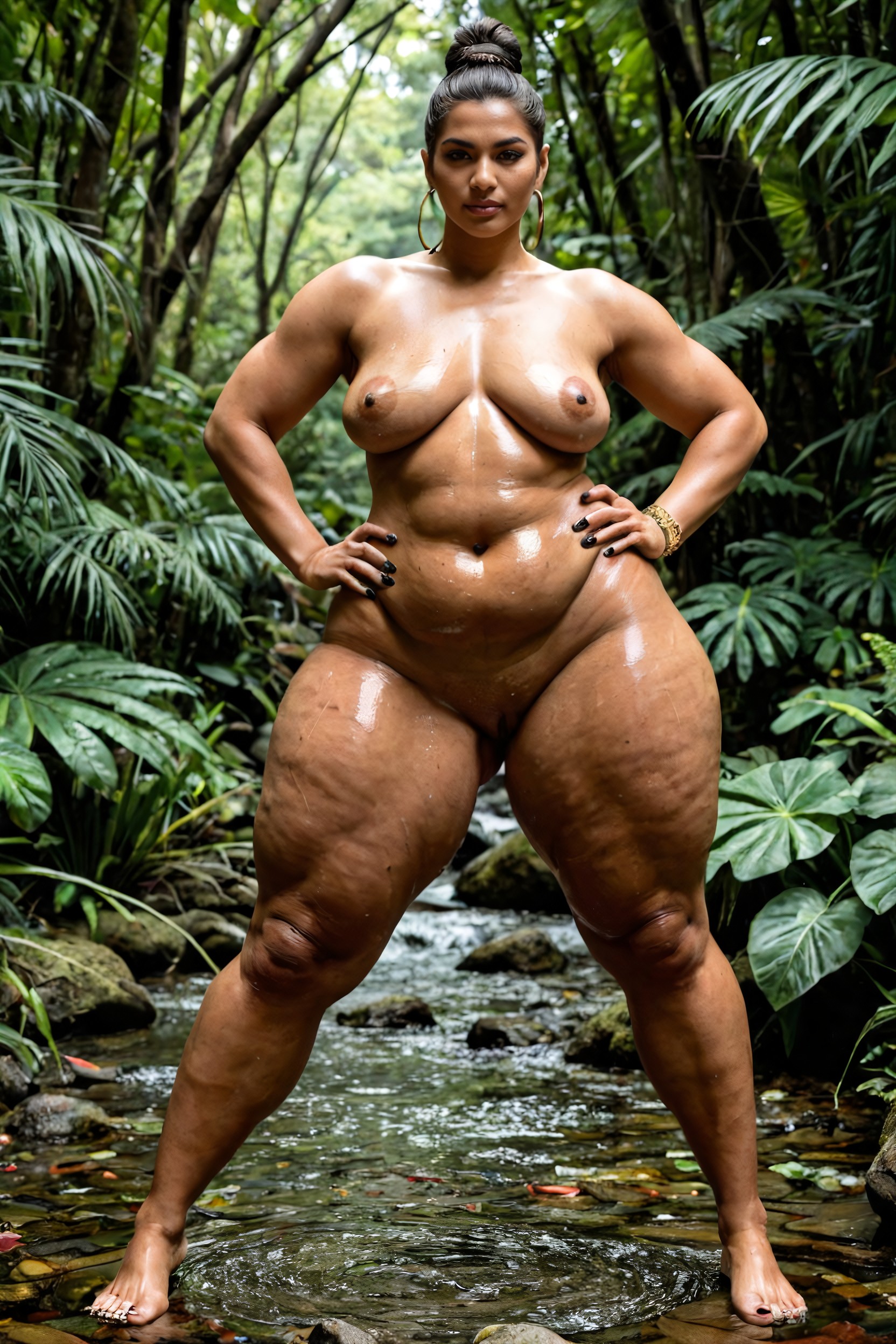 Arms Behind Back, Tall, Gold Jewelry Around Stomach AI Porn