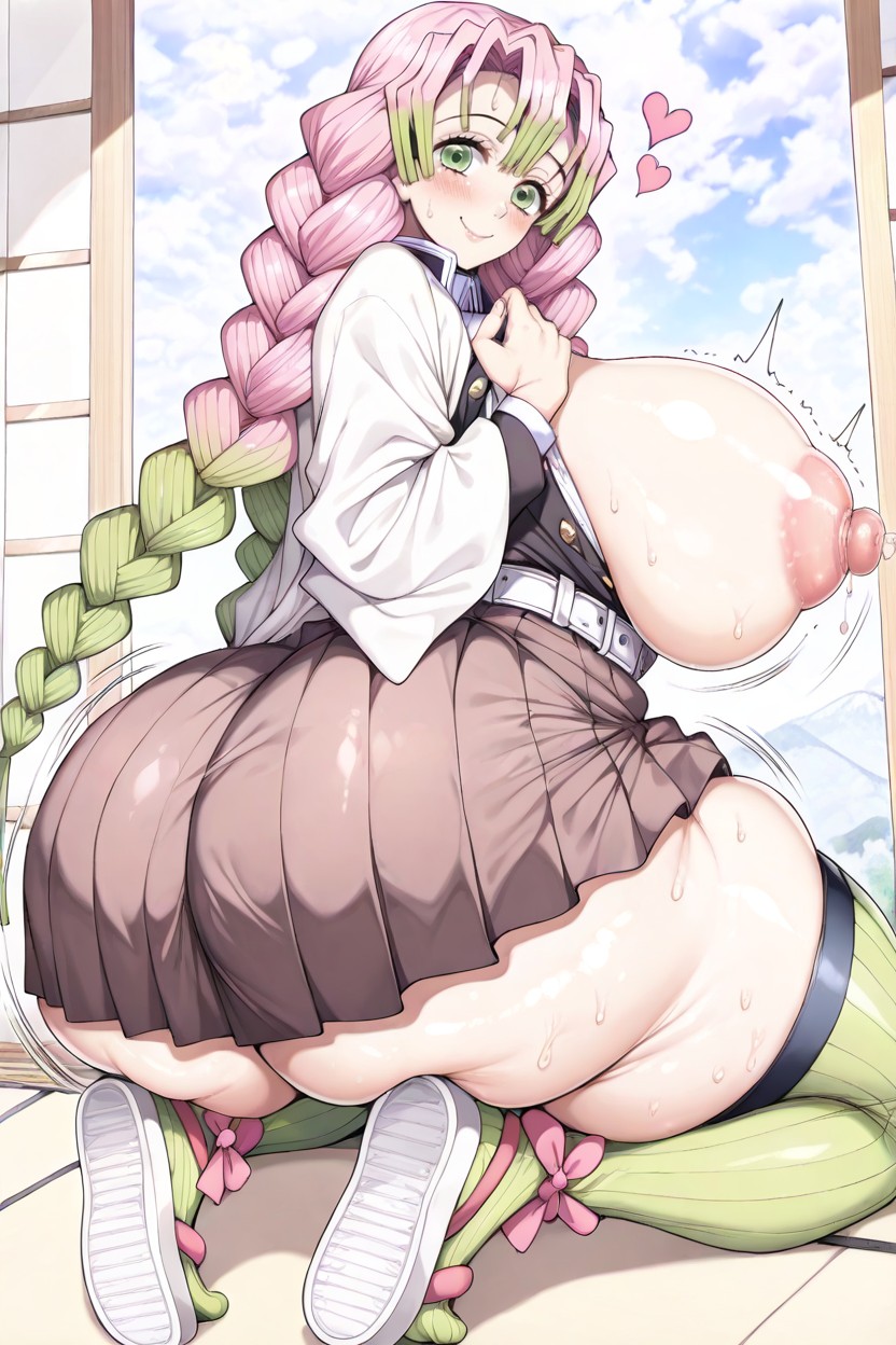 Perfect Body Without Flaws, Extremely Large Ass, Brown Skirt AI Porn