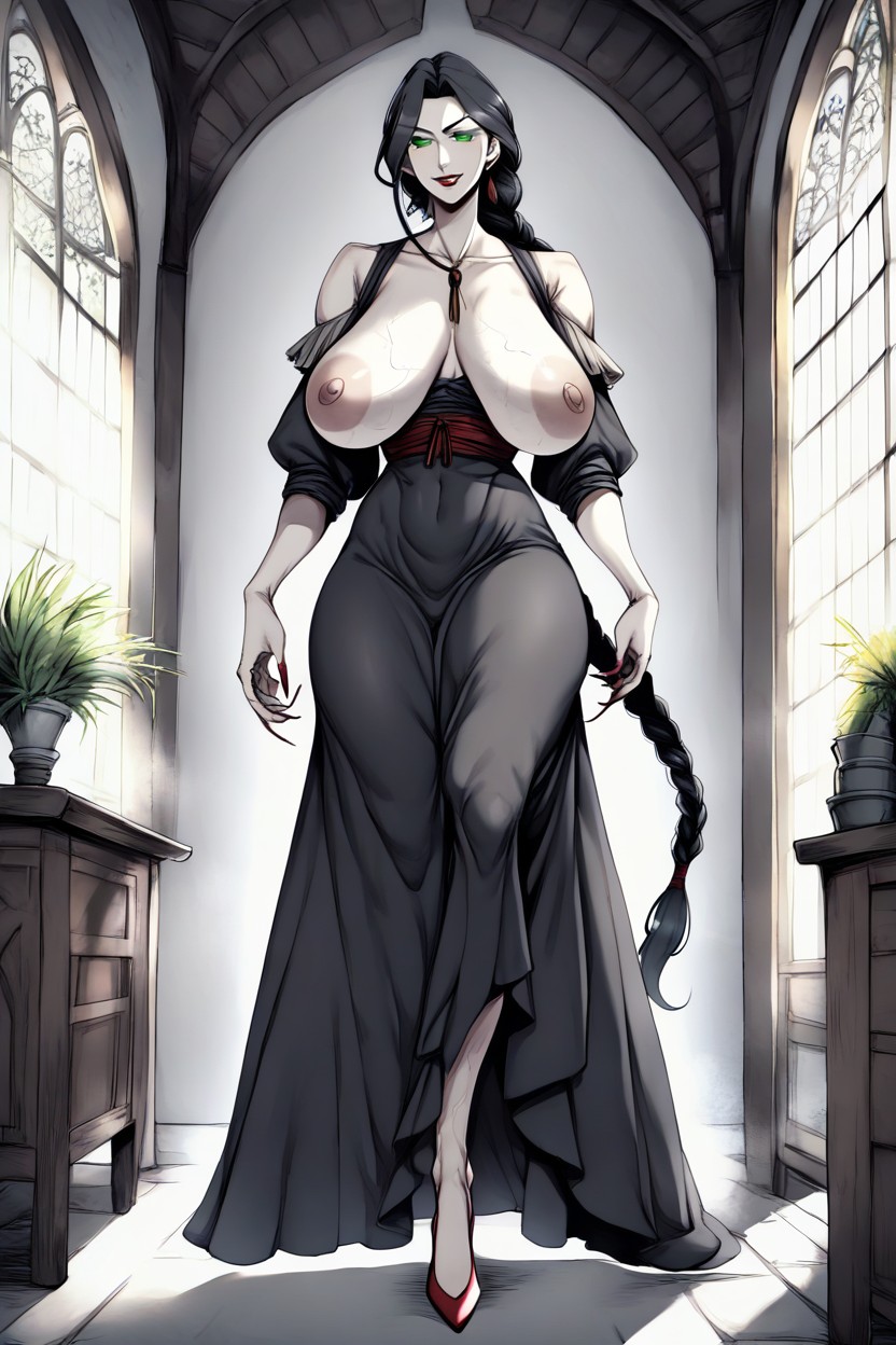 Smug Expression, Red Lipstick, Pale Skin AI Porn