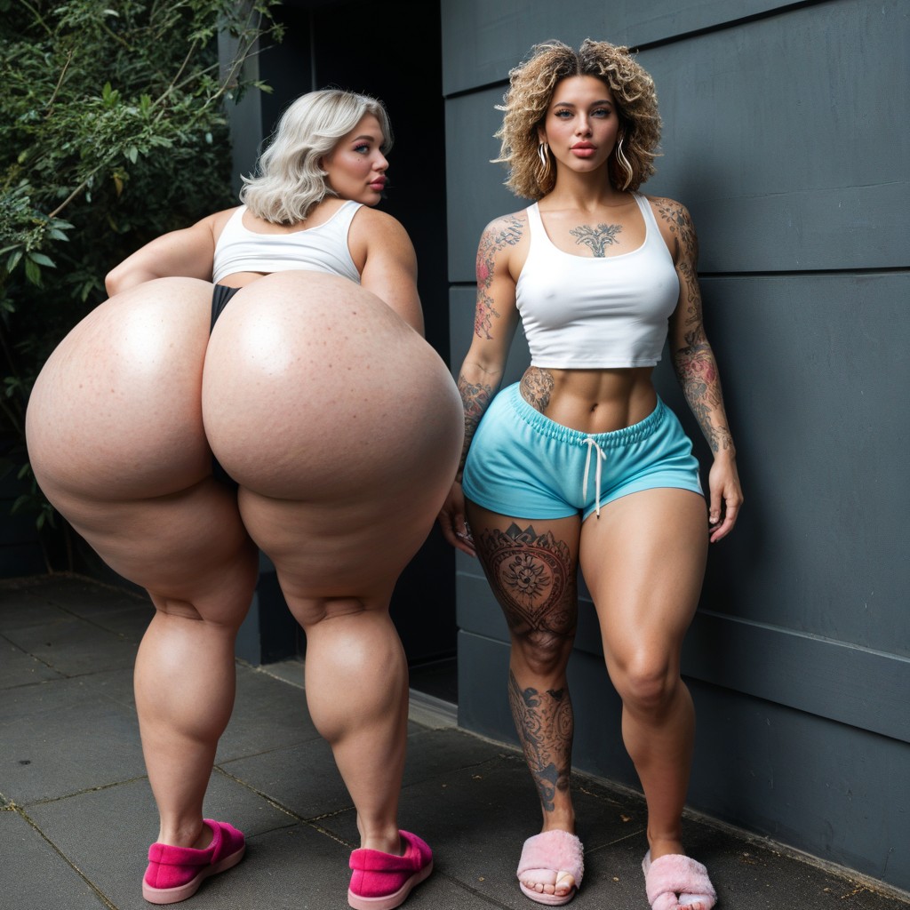 Full Pouty Juicy Lips, Hyper Round Ass Cheeks, Cotton Shorts AI Porn