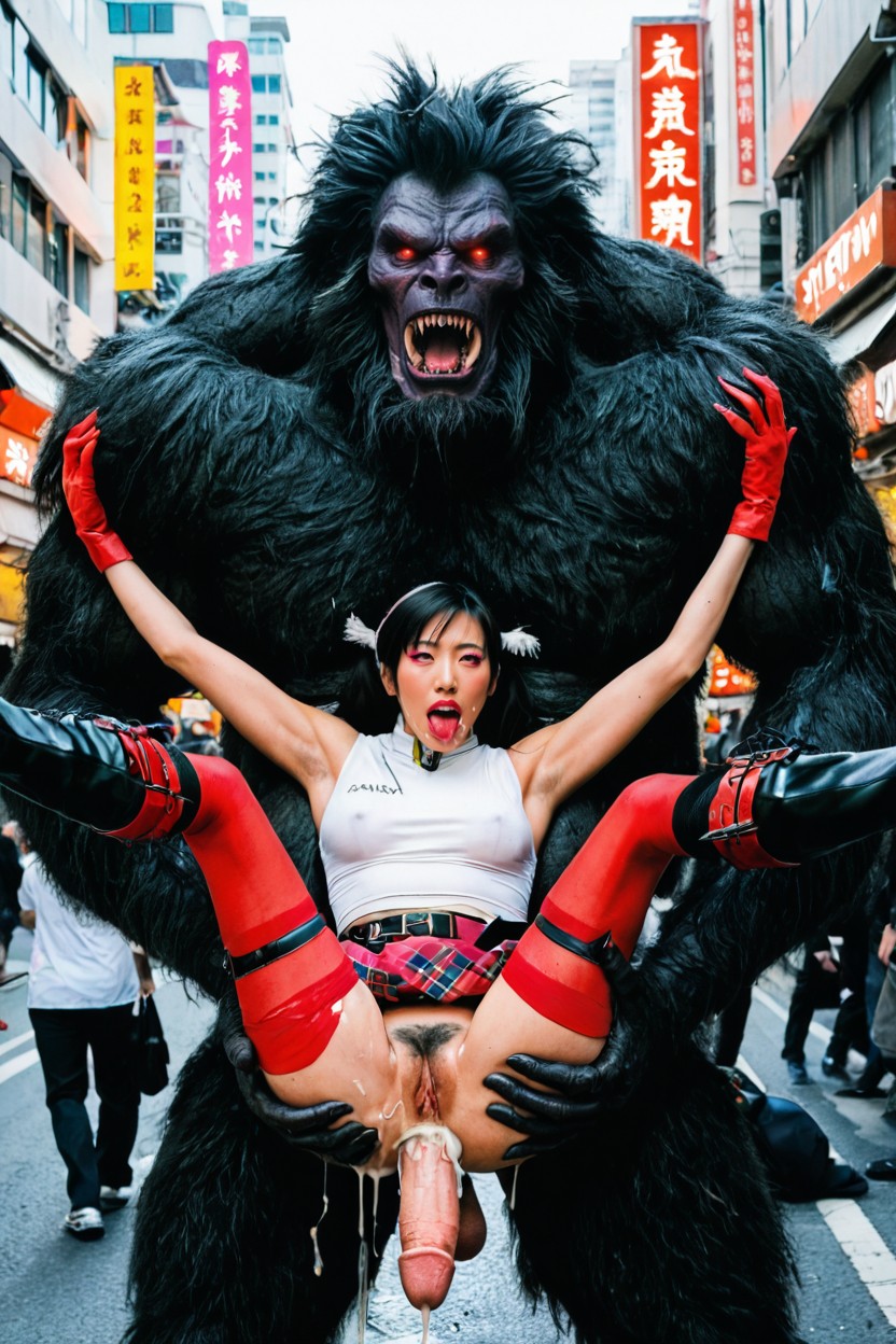 Asian, Ahegao, Neon Lights AI Porn