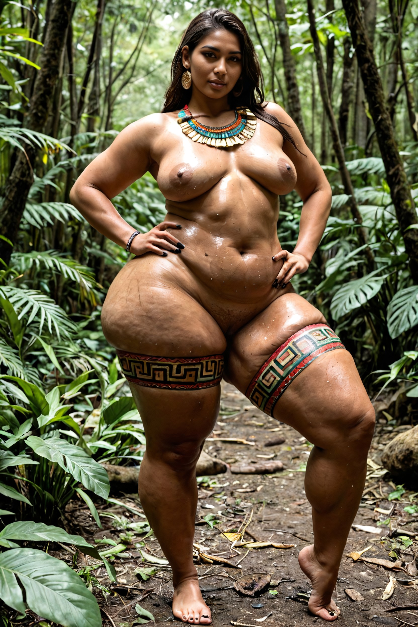 Cellulite All Over Body, Very Sweaty, Barefoot AI Porn