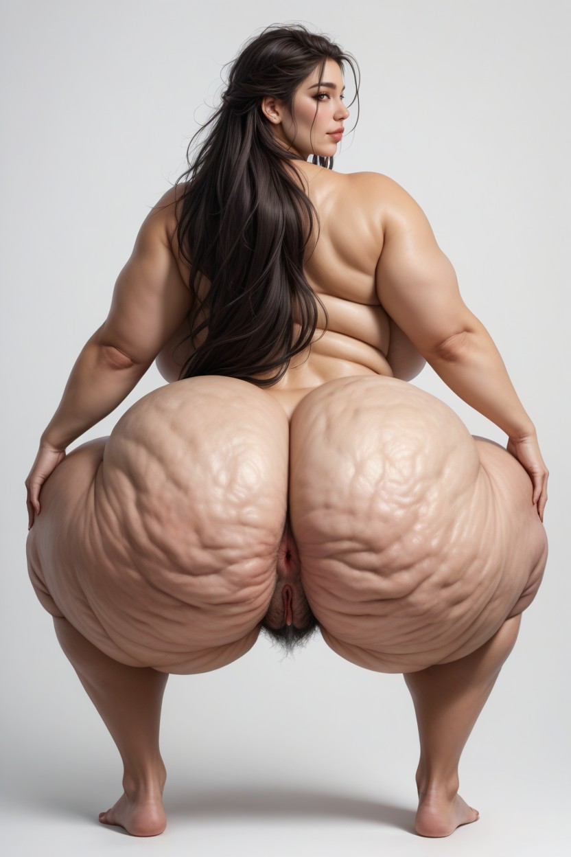 Chubby Stomach, Massive Hyper Thighs, White Background AI Porn