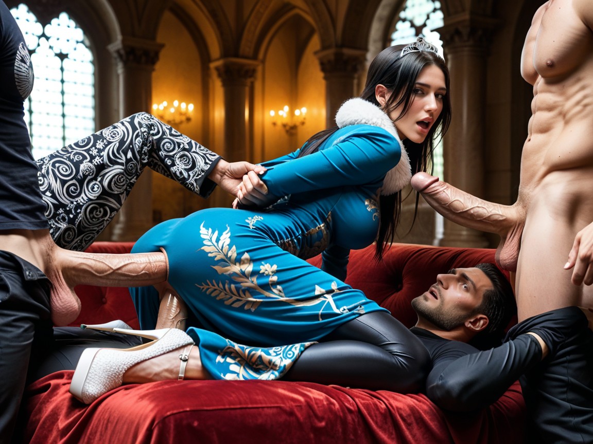 Double Anal Penetration, Cosplay, Gold Print On The Dress Porno IA