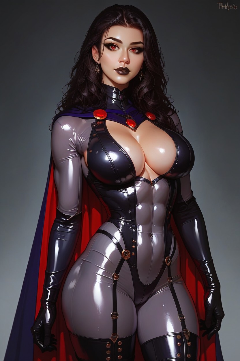 Black Hair, Intense Red Eyes, Adolescence Features Porno IA