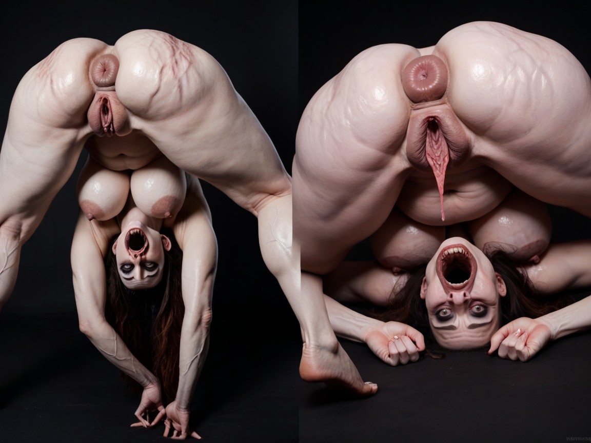 Fingers Pulling Mouth Open Sideways, Detailed Mouth, Horror Scene Porno IA