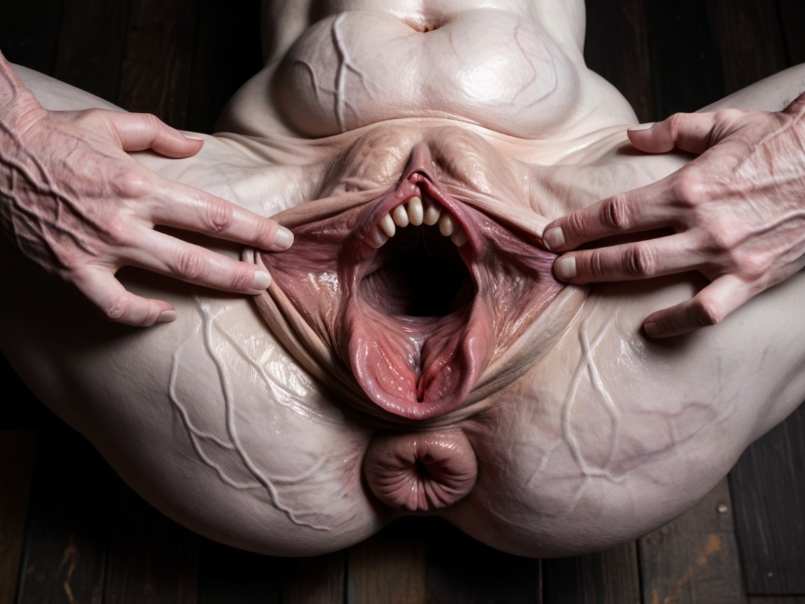 Cuerpo Completo, Excessively Large Veins Veiny On Belly, Fingers Pulling Mouth Open Sideways Porno IA