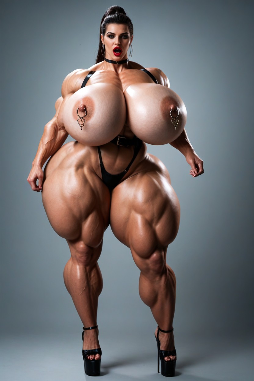 Giant Fake Milf Tits, Brunette, Herculean Muscles AI Porn