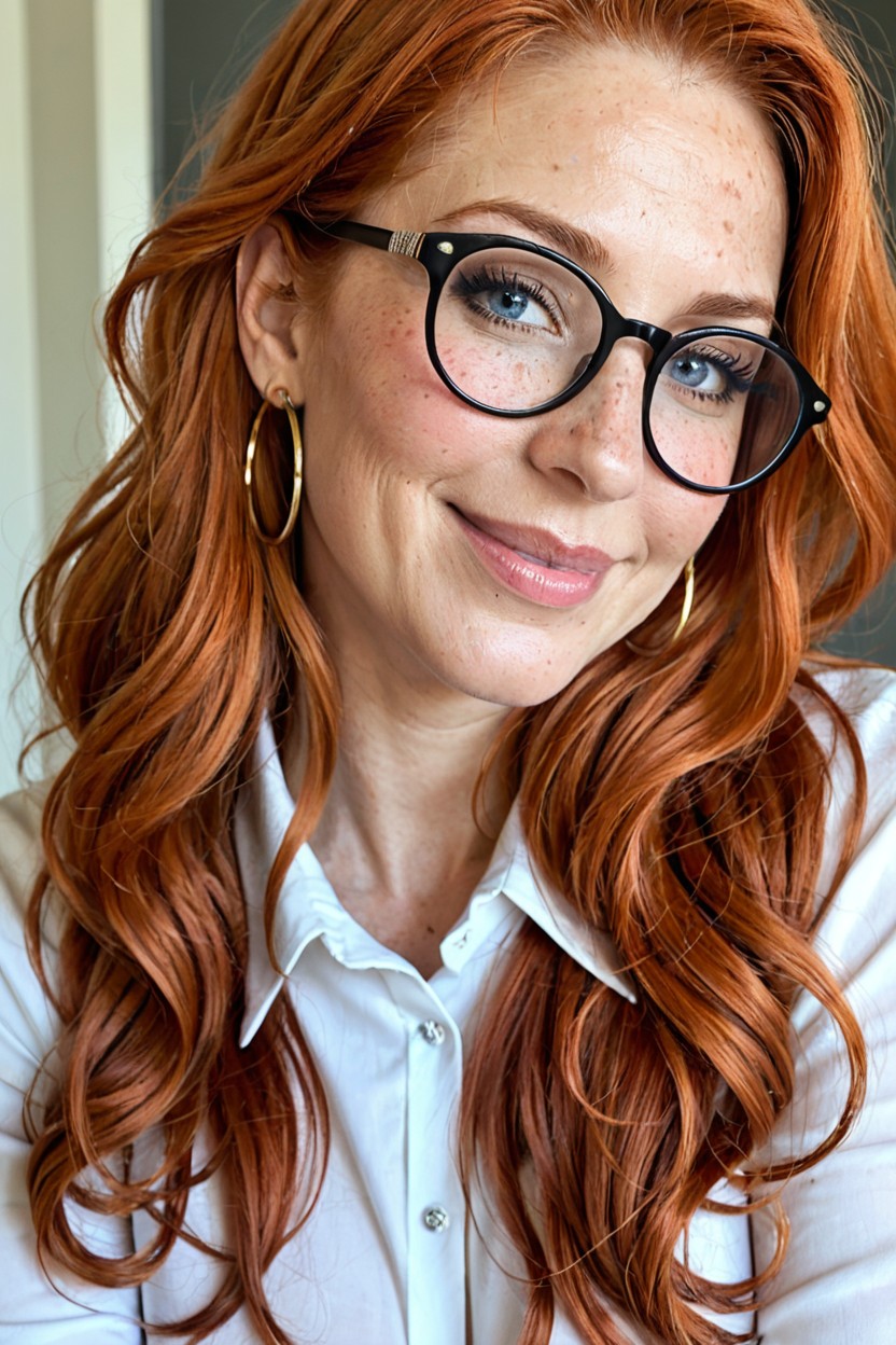 Long Ginger Hair, Hoop Earrings, Realism AI黃片
