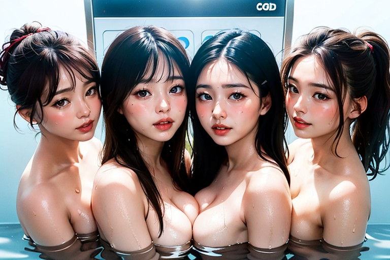 All Naked Six Women Standing In A Single File Line, Gaunt Body, Harem AI Porn
