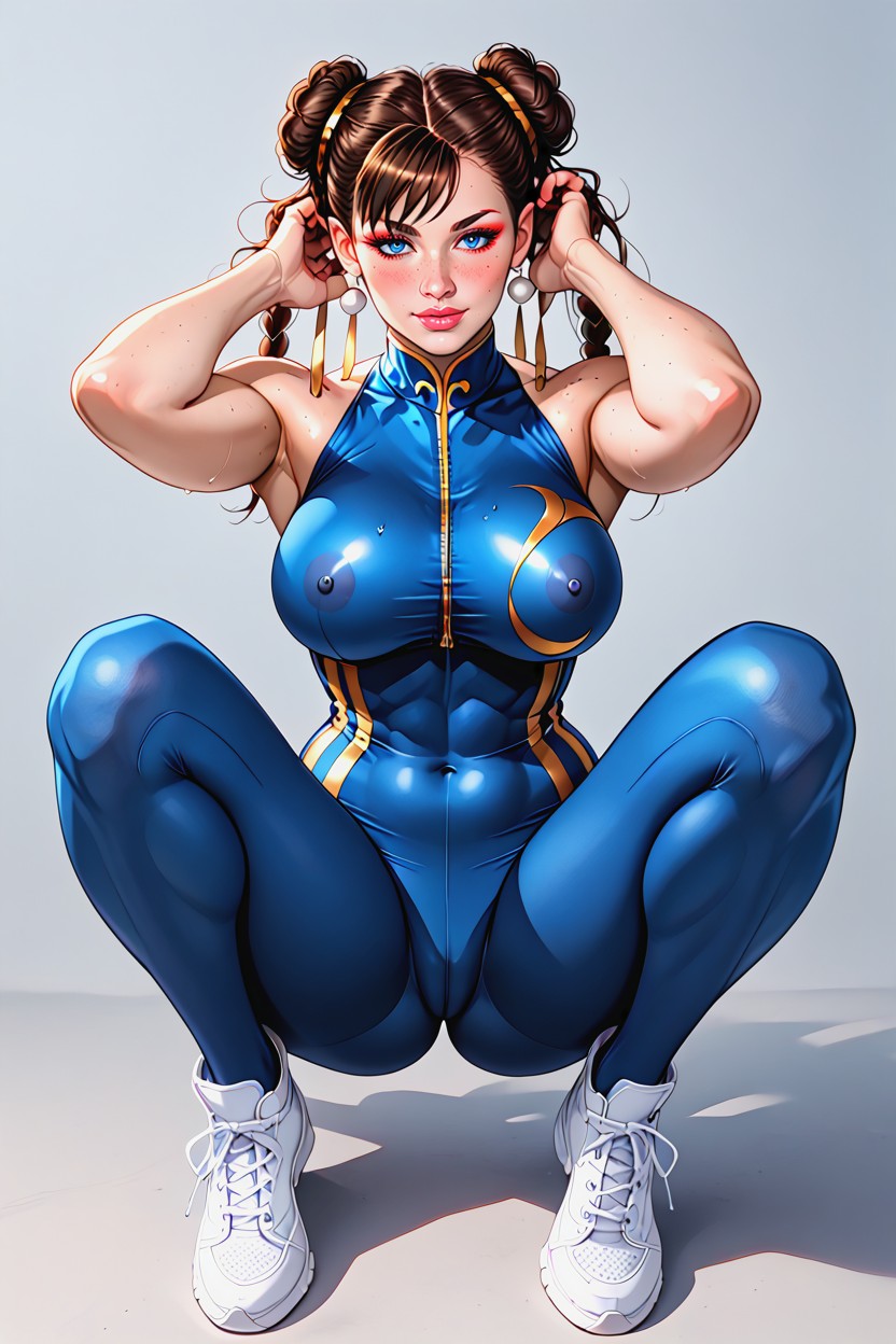 And Blue Leggings, Rounded Breast With Huge Pink Erected Nipples, Long Eyelashes AI黃片