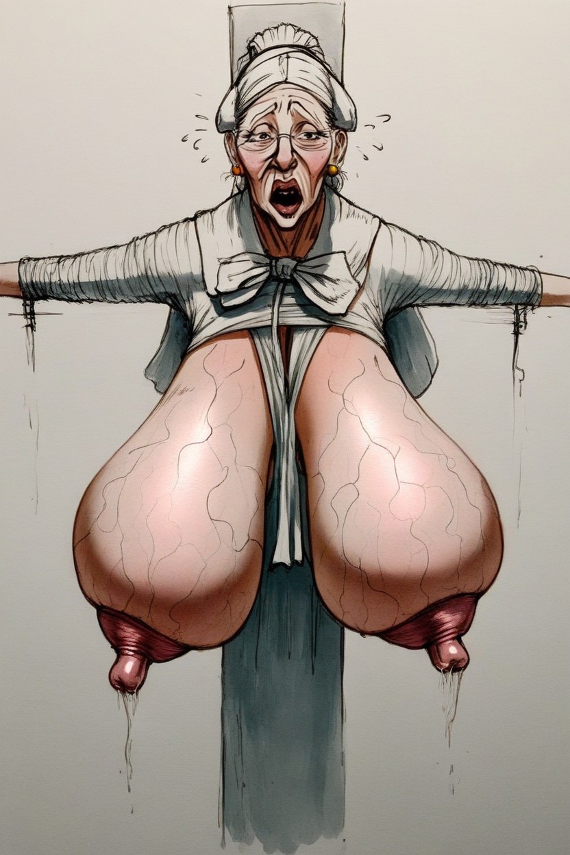Surprised Face, Breast Bondage, Gigantic Saggy Breasts Porno IA