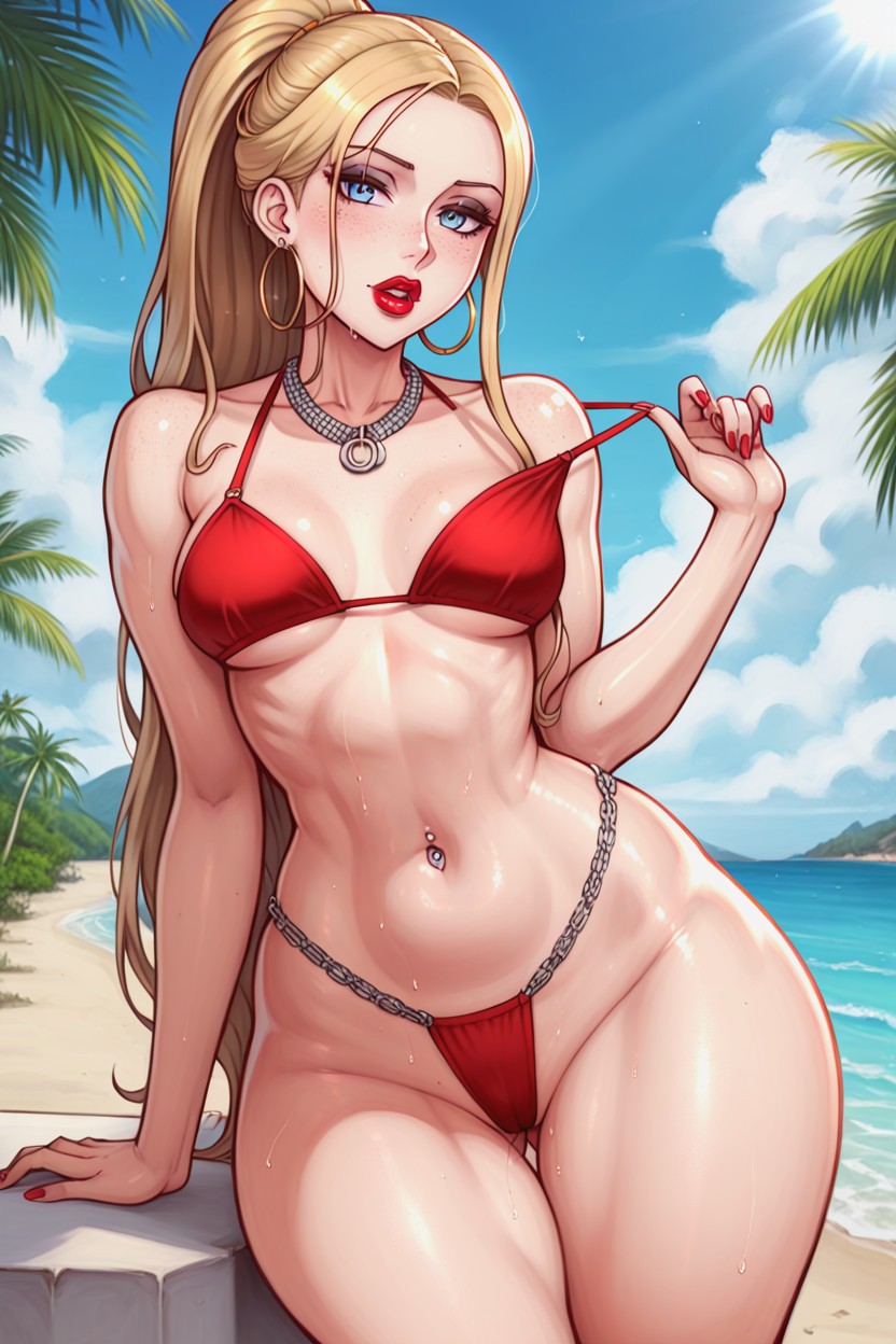 Thick Lips, Red Bikini, Asura Ai Art Style Porno IA