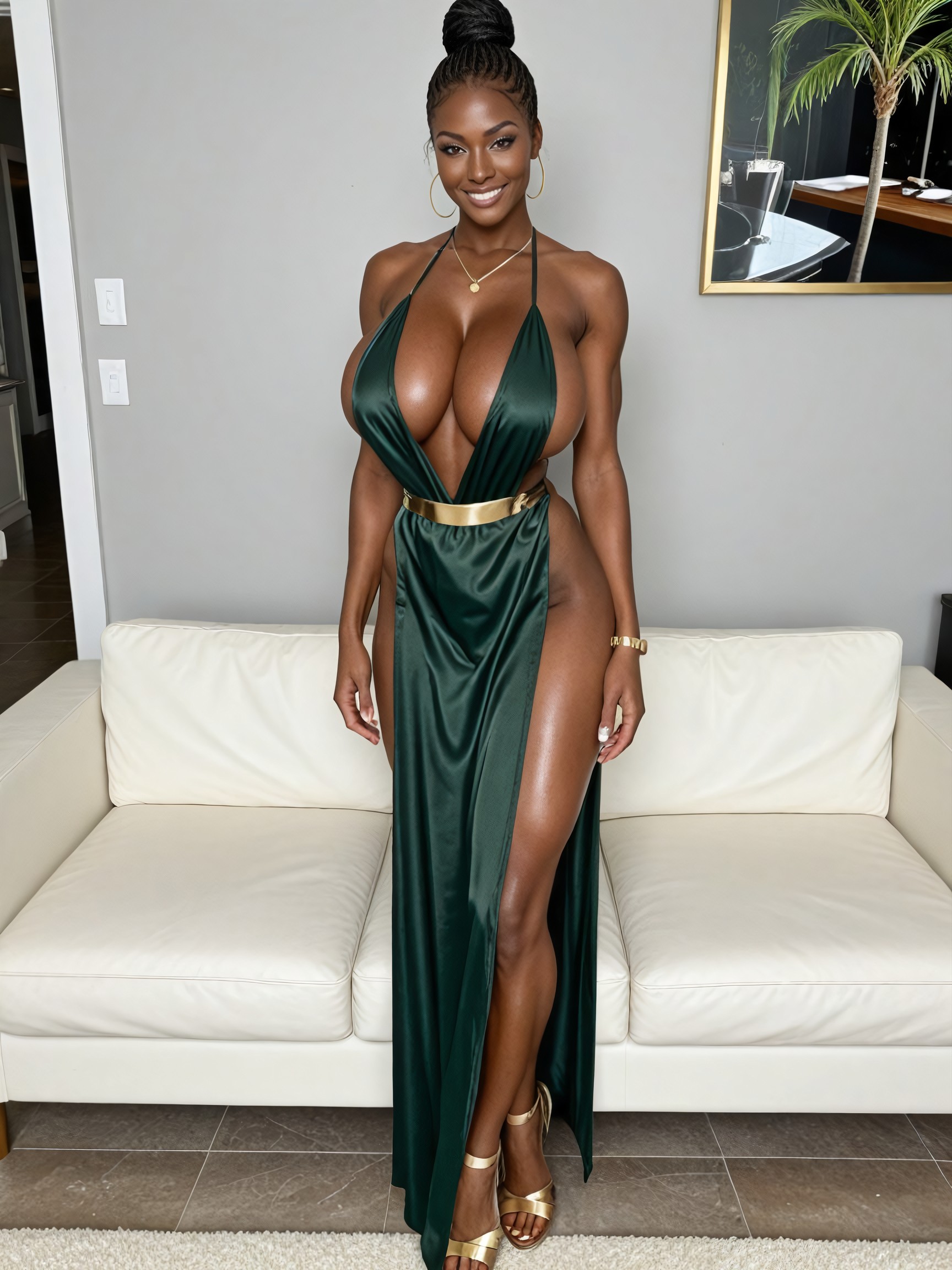 Gold Sandal Heels, Straight, Straight Hair AI Porn
