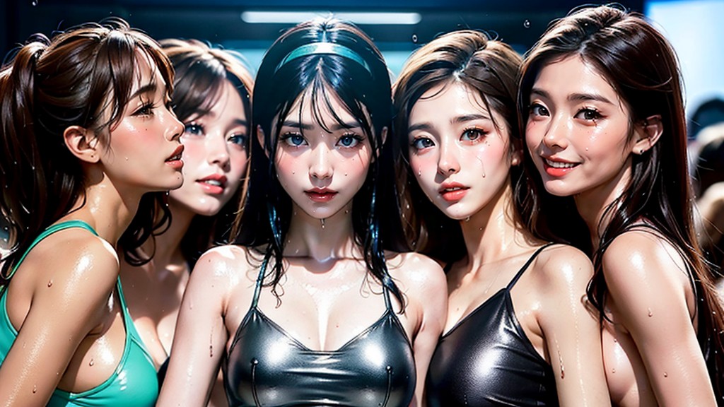 Upper Body Shot, All Women Are Sweating, Sexy Dance Group Concert AI Porn