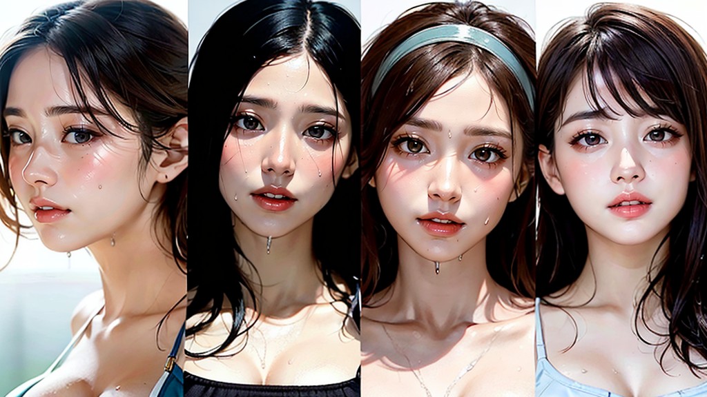 Sweaty, Six Women, Hair Ribbon AI Porn