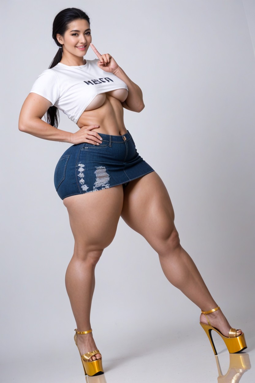Bubble Butt, Extremely Beautiful, Platform Golden Shoes High Heels AI Porn