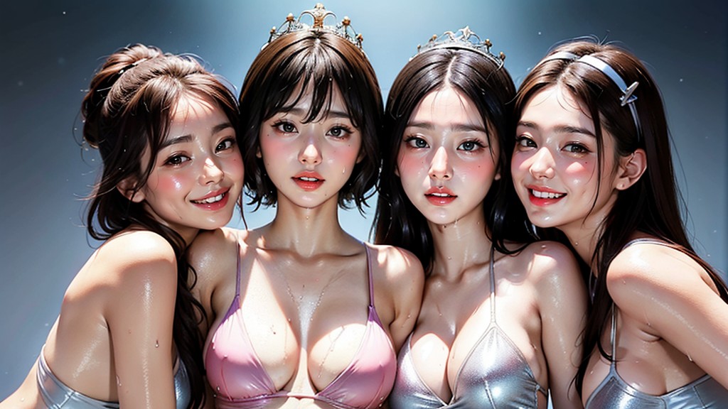 Six Women, Side View, All Naked Six Women Standing In A Single File Line AI Porn