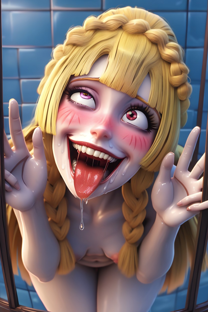 Hands Against The Glass Wall, Crazy Smile, Bent Over AI Porn