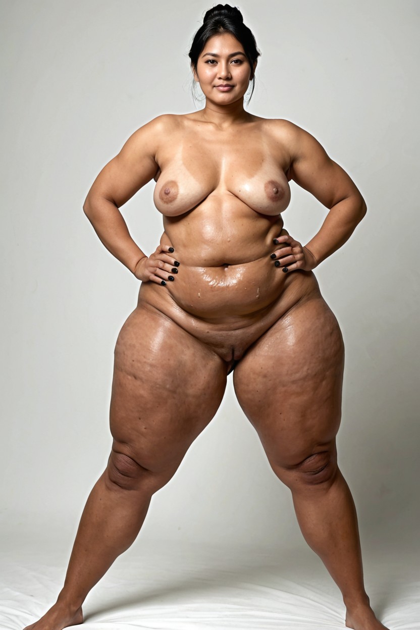 Looking At Viewer, Gigantic Huge Massive Hyper Thighs, Hips Wider Than Shoulders AI Porn