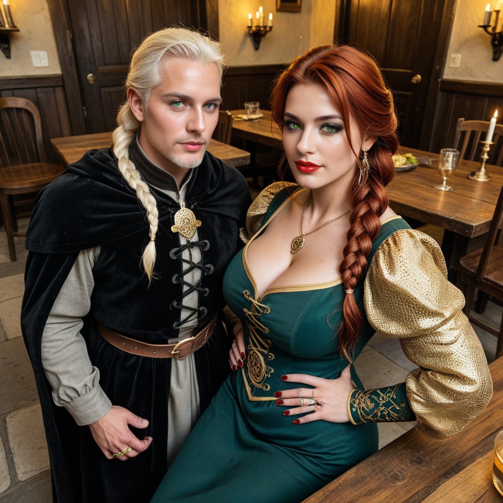 Royal Gold And Silver Heavy Eye Shadow That Sparkles, Red Lipstick, In Castle AI Porn