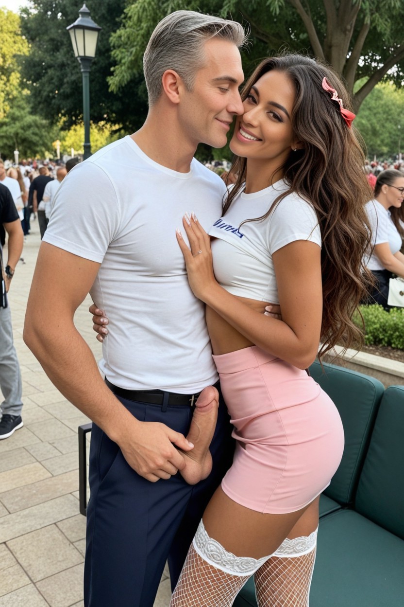 Tanned Skin, Fully Dressed Man, Cropped Tee Shirt AI Porn