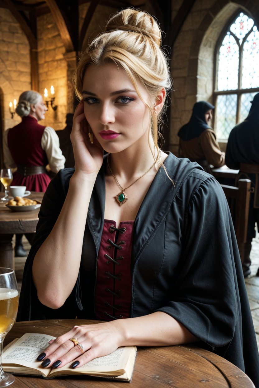 Small Breasts, Light Blue Eyes, Large Gold Ruby Ring On Right Hand AI Porn