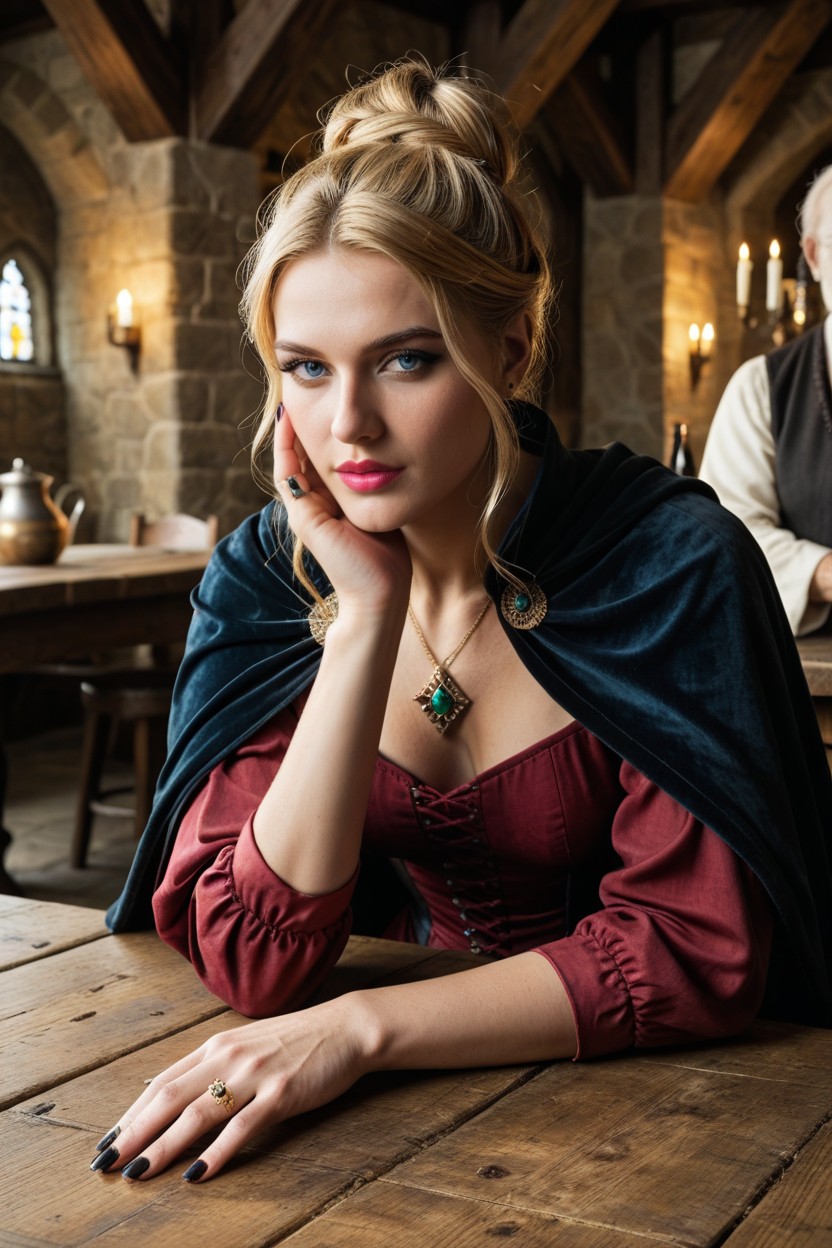 Medieval Woman, Painted Nails, Touching Face AI Porn