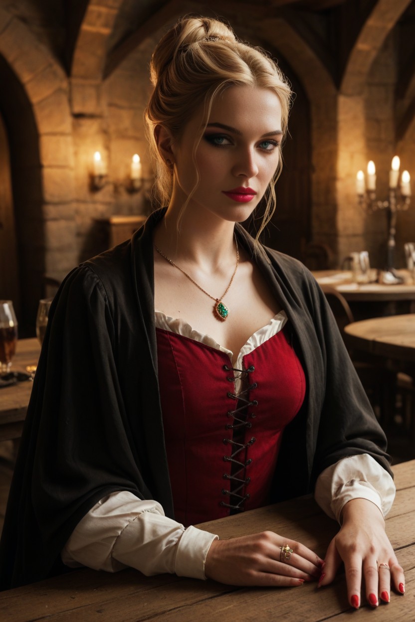 Accessories, Small Ass, Large Golden Necklace With A Large Emerald Pendant AI Porn