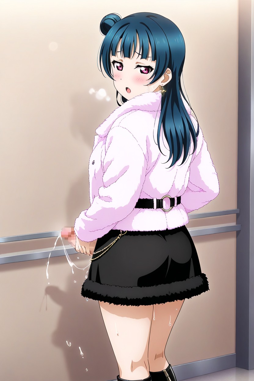 Looking Back, Fur Jacket, Heavy Sweaty AI Porn