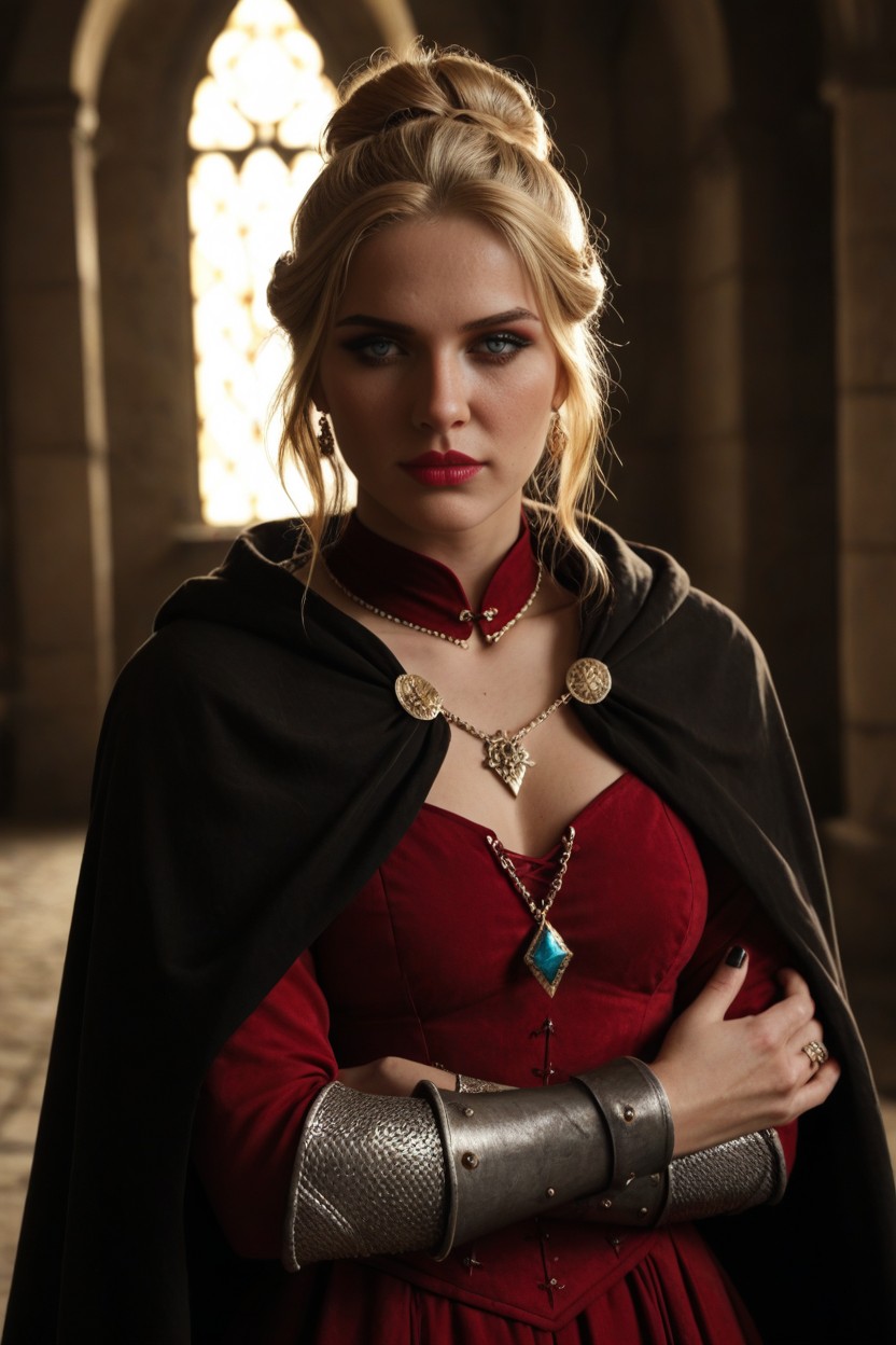 Large Gold Ruby Ring On Right Hand, Blonde Hair, Medieval Woman AI Porn