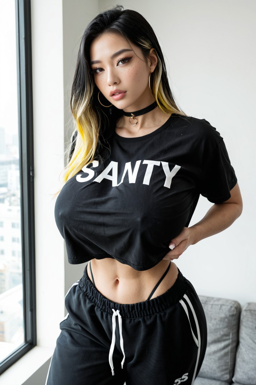 Oversized T-shirt, Abs, Freckles AI Porn