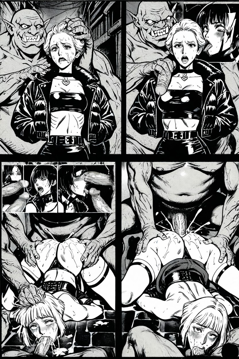 Dark Alley, Screentone Shading, Cumshot AI Porn