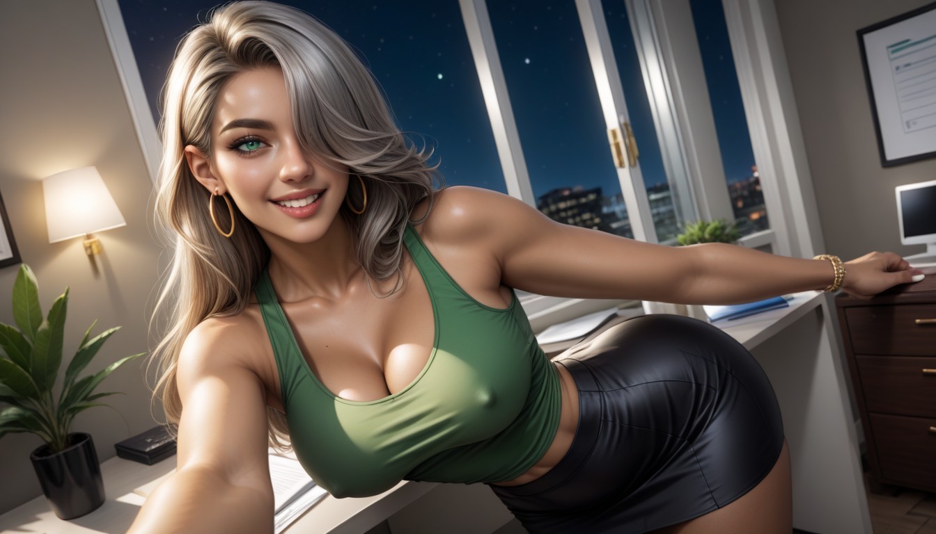 Selfie, Olive Green Tank Top, Noir AI Porn