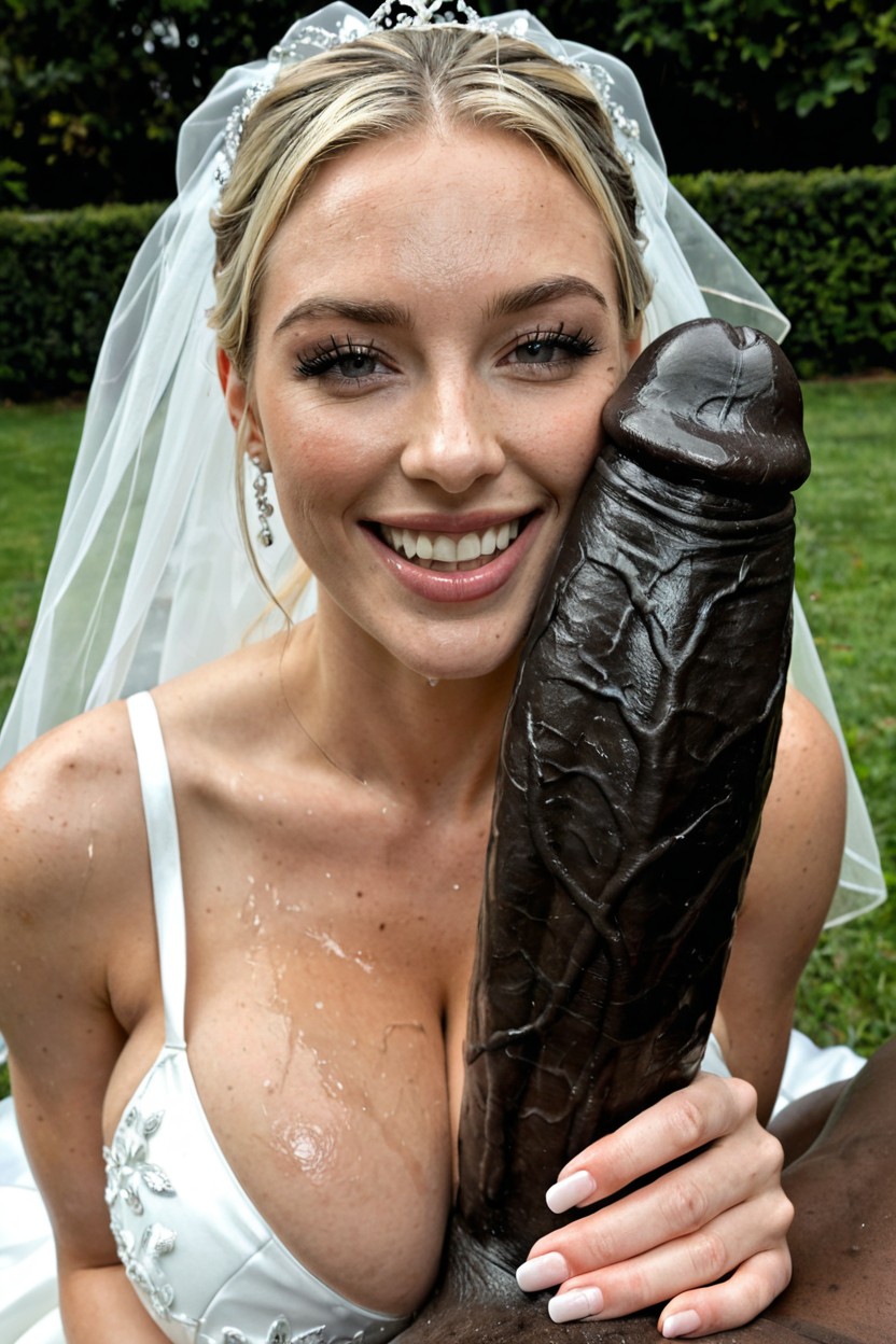 Massive Cleavage In View, Penis Touching Her Facehyper Thick Black Penis, Y/o Blonde Bride AI Porn