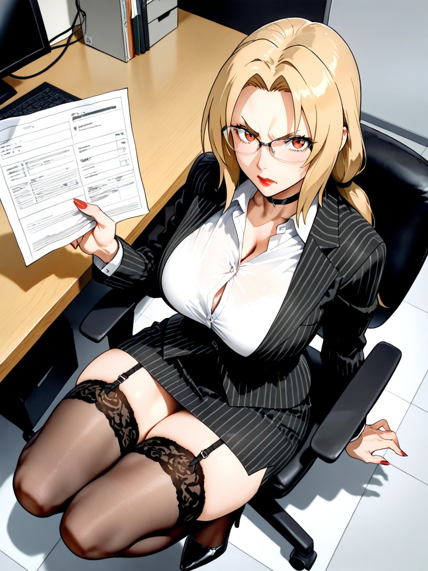 Red Lipstick, Glasses, Office AI Porn